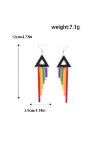 1對快樂慶祝壓克力彩虹色條狀流蘇三角吊墜耳環，適合女性女孩LGBT愛好者派對驕傲月珠寶 - 彩色的 - 查看 5