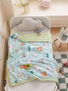 1 件卡通儿童夏季被子，可爱清新风格蓬松棉空调被，亲肤柔软透气可机洗，适合幼儿的育儿午睡毯