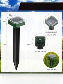 2/4/6/8/10 Packs, Solar-Powered Ultrasonic Waterproof Animal Repellers, Suitable For Outdoor Courtyards, Gardens, Orchards, Etc., Can Effectively Repel Birds, Snakes, Rats, Dogs And Other Animals. Can Be Installed On The Ground, Operated By A Switch, No Poisonous Traps - 彩色 - 查看 3