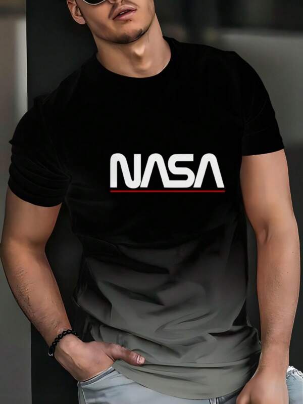 Camiseta de cuello redondo de manga corta con estampado de letras de moda, camiseta de cuello redondo de estilo casual de calle de verano para hombres