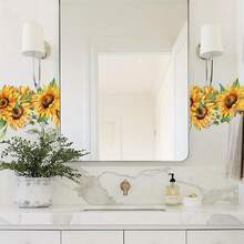 2 件向日葵条纹浴室装饰墙贴，PVC 防水易撕粘贴浴室配件用于装饰客厅背景墙房间化妆间洗脸台自粘墙贴