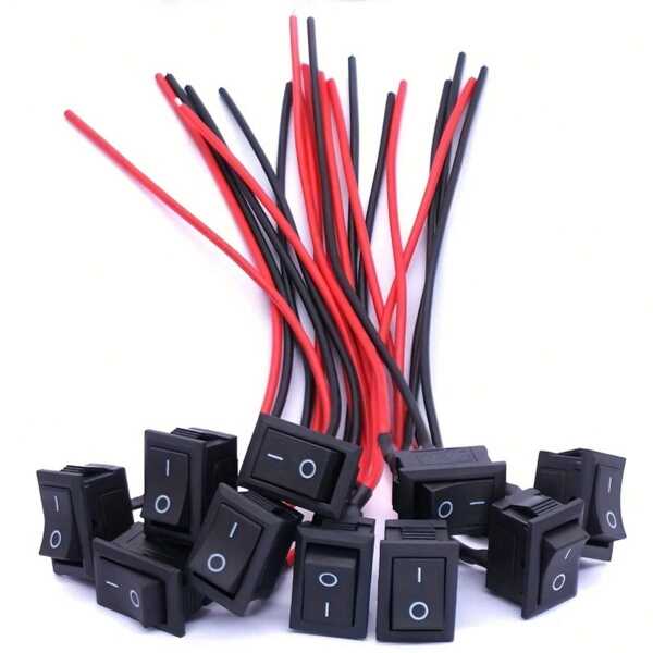 DaierTek Mini ON And Off Rocker Switch 12V 20A T85 2 Pin SPST Small ON Off 120V 10A Rocker Toggle KCD1 Switch Pre-Wired Black For Automotive, Car -10Pack