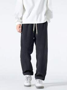 Men's Casual Corduroy Lined Straight Leg Pants, Thick And Warm For Men,Waist Casual Pants For Commuting, Office, Workwear In Winter; Relaxed Fit Comfortable Lounge Pants For Home,Winter Casual Sweatpants,Loose Simple Versatile Sweatpants For Autumn & Winter