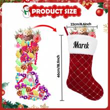 1 szt. Spersonalizowana świąteczna skarpeta, 18-calowa duża, haftowana w kratkę, skarpeta świąteczna dla dzieci, świąteczna skarpeta rodzinna do dekoracji kominka, wielofunkcyjna, ozdobna, wielokrotnego użytku, wykwintna, stylowa, wysokiej jakości, kolorowa, nowoczesna, niestandardowa, spersonalizowana, wyjątkowa, idealny prezent dla niego, idealny prezent dla niej, chłopaka, taty, dziewczyny, mamy, rodziny, przyjaciół, herbaciarni, domu, ogrodu, biura, na rocznice, Walentynki, Dzień Matki, urodziny, Dzień Ojca, ukończenie szkoły, ślub, parapetówkę