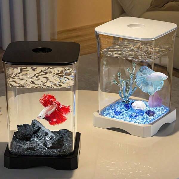 Desk-Top Small Plastic Aquarium Aquascape Fish Tank For Goldfish Or Reptile, Compact & Minimalist Design