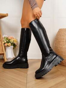 planare Fall/Winter 2025 Stylish Black Knee - High Boots, Side Zipper Detail And Chunky Heel, A Must - Have In Any Season - Black - View 7