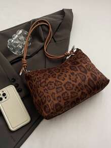 Vintage Leopard Print Tote Bag - Large Capacity Nylon Shoulder Bag With Zipper Closure, Ideal For Daily Commute And Valentine'S Day Dates, Everyday Commute Bag Vintage Print Bag Durable Nylon Bag, Novelty Purse