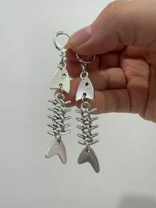 Punk Hip-Hop Fish Bone & Thorn Design Earrings For Women, Suitable For Daily Wear - Silver - View 5