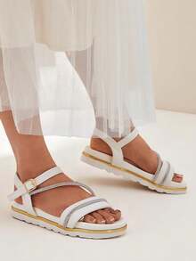 女式水钻坡跟凉鞋