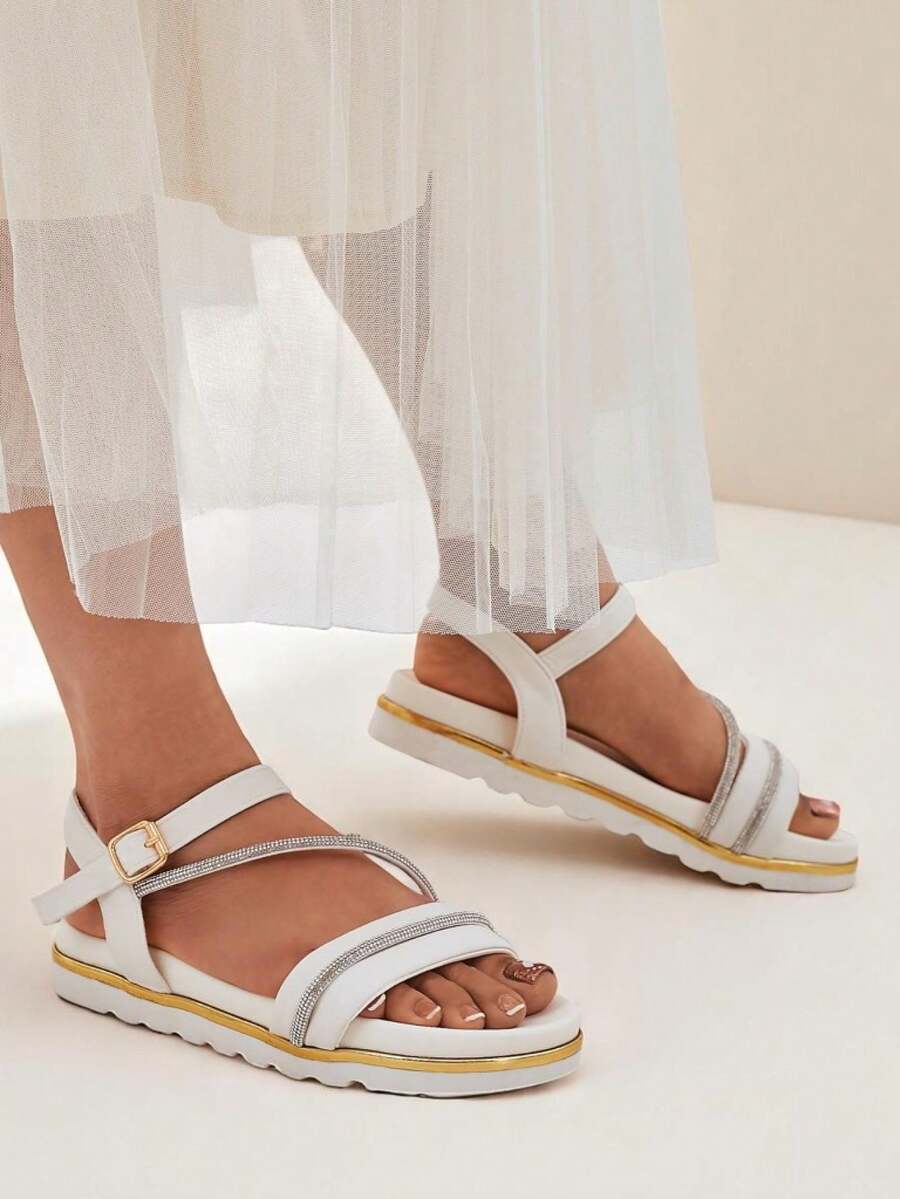 女式水钻坡跟凉鞋