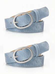 1pc Fashionable Casual Oval Metal Buckle Belt, Versatile For Jeans, Minimalist PU Leather Student Decoration Belt For Women Fall, Autumn, Halloween - Multicolor - View 4