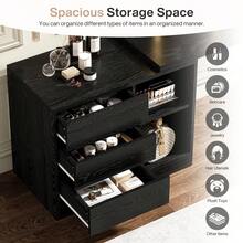 Tribesigns Vanity Desk With 3 Drawers And 2 Shelves, Black Small Makeup Vanity Table With Reversible Storage Cabinet, Modern White Corner Dressing Table For Bedroom, Makeup Room (Without Mirror) - Black - View 8