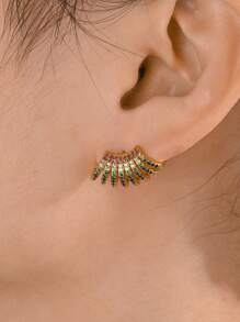 1 Pair Retro Luxury Bohemian Style Colorful C-Shaped Semicircle Earrings For Women, Suitable For All Occasions