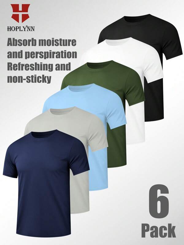 HOPLYNN paquete de 6 camisetas de entrenamiento para hombres de manga corta, camisetas deportivas activas de cuello redondo para correr