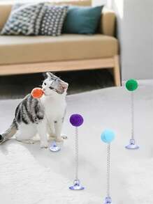 Juguete interactivo para gatos con bola de peluche, muelle metálico y base con ventosa - Colores brillantes, sin pilas requeridas, diseño resistente, adecuado para todas las razas, estimula los instintos de caza y la emoción lúdica, juguetes de simulación de caza, juguetes enérgicos para gatos, juguetes de bola de peluche, juguetes para gatos de interior