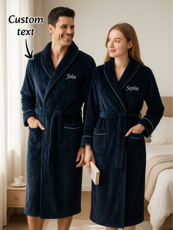 1 pieza Bata de felpa con bordado personalizado, bata de baño de spa, regalo de cumpleaños, regalo de boda, bata de noche para adultos hombres y mujeres, regalo para mamá, Día de la Madre, regalo para papá, Día del Padre, decoración del hogar y baño, esencial de playa de verano, de vuelta a la escuela, vibraciones de vacaciones