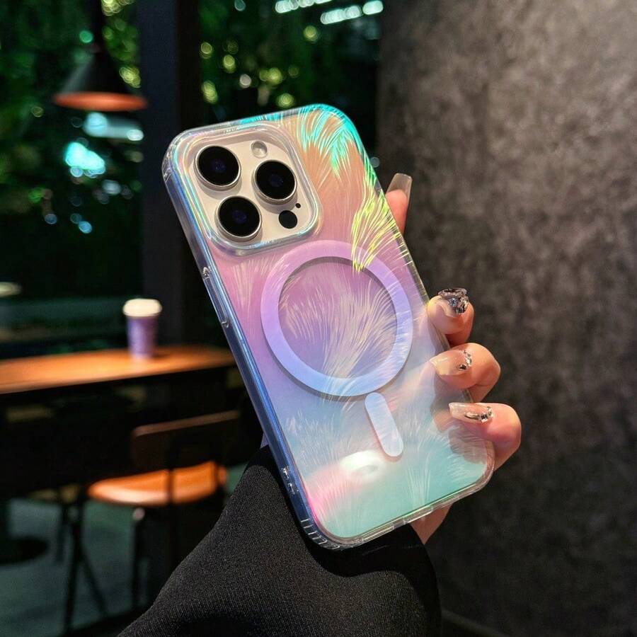 Ốp điện thoại từ tính chống sốc tương thích với iPhone 17, 16 Pro Max, họa tiết lông vũ nhiều màu sắc, bảo vệ từ tính cho các dòng 13/14/15/16Pro, chống nước, chống sốc, chống rơi, chống trầy xước, quà tặng mùa xuân.