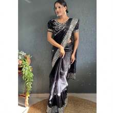 Black 1 Min Organza Silk Readymade Saree & Blouse - Black - View 1
