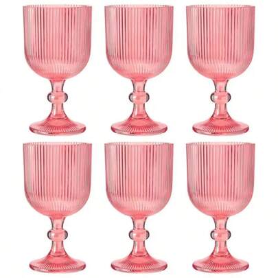 Jogo de Taças Rosa Ametista Graffiato/Versalhes C/ 6 Peças Vidro Água Vinho / 390ml
