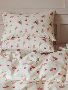 2/3pcs Set, Red Cherry Blossom Print, Fresh Floral Pattern, Soft & Comfortable Duvet Cover Set, Suitable For Men, Women, Children, Student Dorm Decor, Soft & Skin-Friendly, Duvet Cover & Pillow Case Set, Excl. Comforter, Fits Twin, Full, Queen, King Bed, All Season, Home Decor, Bedding Gift Set, Machine Washable - Red - View 4