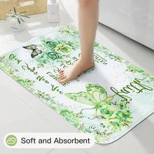 4 Pcs Yellow Inspirational Quotes Shower Curtain Set With Rugs And Toilet Lid Cover, Colorful Boho Waterproof Fabric Bathroom Set, Bible Verse Floral Bathroom Decor Set Accessories - 綠色 - 查看 6