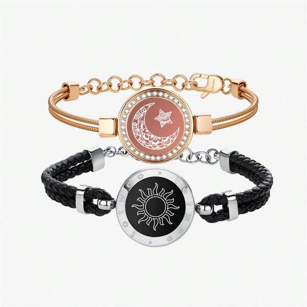 TOTWOO Pulseras de contacto a larga distancia Totwoo para parejas, con vibración y luz para pulseras de pareja enamorada | Regalos para relación a larga distancia para novia, joyería con emparejamiento Bluetooth