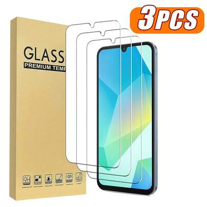 3片装9H钢化玻璃屏幕保护膜，兼容三星Galaxy A16 5G A34 A25 A55 A56 A05，高清透明防刮花，无气泡，适用于Galaxy A16的屏幕保护膜