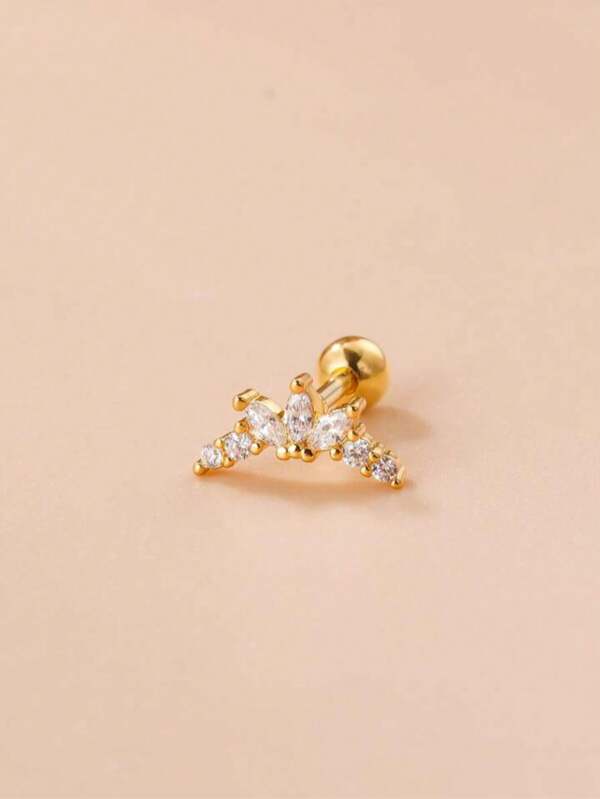 1pc Curved Zirconia Cartilage Earring, Suitable For Daily Wear