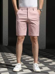 Men's Fashion Golf Casual Outdoor Shorts, Breathable Durable Versatile Bermuda Shorts, Solid Color Men Shorts - Pink - View 2
