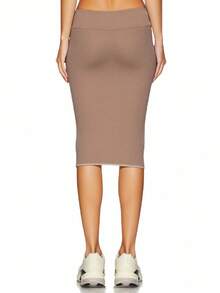 Gładka seksowna dzianinowa spódnica z rozcięciem na plażę