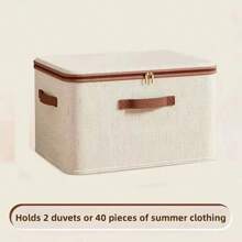 2-pack opbergbakken met ritssluiting, stoffen opbergmanden met deksel, opvouwbare, wasbare kastplank, kledingorganizer en handgrepen (beige)