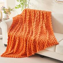 Super Soft King Blanket Pink Premium Silky Flannel Fleece 3D Ribbed Jacquard Lightweight Bed Blanket All Season Use (Pink Ribbed, King(90"X110")) - 橘色 - 查看 3