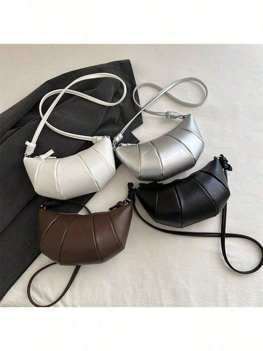 French Small Croissant Single Shoulder Bag Mendu 2024 New Fashion 100 Riding Smart Diagonal Shoulder Bag Ladies' Corner Shoulder Small Diagonal Drag Wandering Side Handbag Wrapped Wallet - Silver - View 1