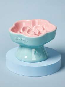 PETSIN 寵物慢進食碗，陶瓷升高貓/狗碗，防噎食，防濺，頸部保護，帶斜口設計，適用於小型犬和貓