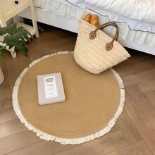 Tappeto rotondo in fibra naturale Xemussa con dettagli a nappine - perfetto per il soggiorno, la camera da letto e l'area studio, 80cm/45cm/40cm