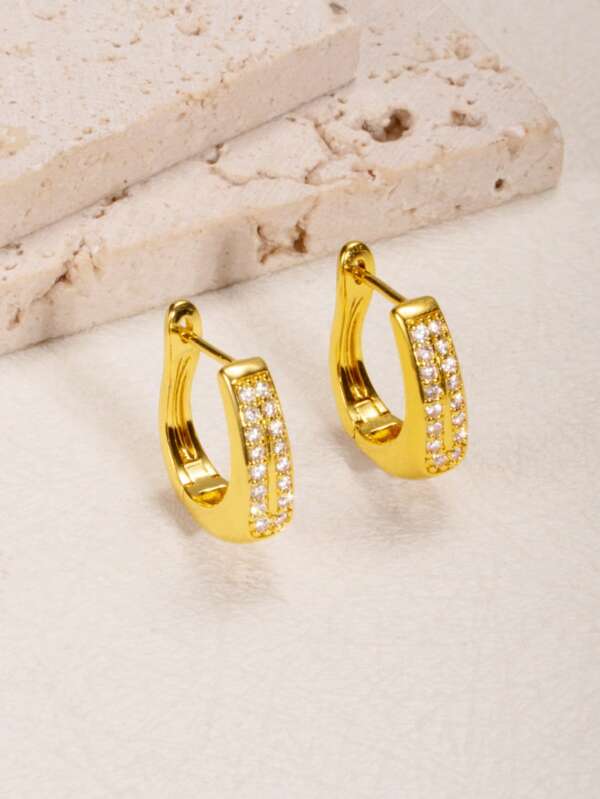 2pcs Fashionable, Versatile, Elegant And Luxurious Pave Rhinestone U-Shape Golden Earrings, Gift For Bestie, Friends, Girlfriend, Wife, Festival, Birthday, Suitable For Women And Girls For Everyday And Festival Wear