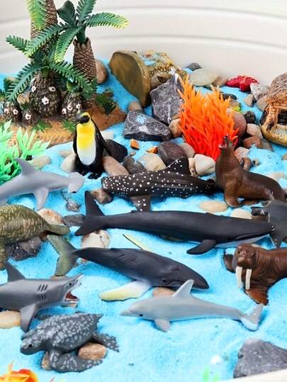 12pcs 1-3 Inch Mini Ocean Animal PVC Model, Simulating The Shapes Of Marine Wildlife Including Shark, Manta Ray, Beluga Whale, Whale Shark, Walrus, Penguin, Dolphin, Sea Lion, Suitable For Ocean Animal Toys, Mini Marine Life Toys, Fish Tank, Aquarium, Beach Decor, Ocean Theme Party Decor, Beach Play Room Decor, Birthday Gift, New Year Gift