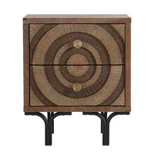 COZAYH Farmhouse 2-Drawer Nightstand, Accent Wooden Nightstand With Circle Pattern And Radioactive Wood Lines, Mid-Century Nightstand For Bedroom, Natural Wood Color - Tủ đầu giường 2 ngăn kéo - Xem 8