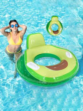 1 pieza Flotador inflable con forma de aguacate con asa, flotador con abrazadera para adultos para natación portátil