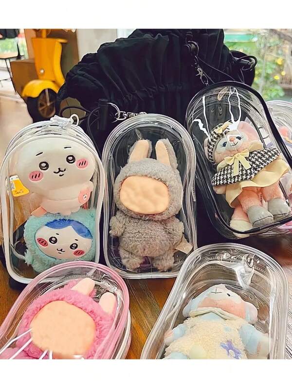 1pc Multi-Functional Clear Storage Bag With Keychain - PVC, Suitable For Organizing Dolls, Cosmetics And Accessories