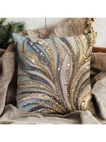 4pcs 18"X18" Modern Abstract Feather Design Pillow Covers - 2D Flat Print Plush Pillow Shams, Zippered, Mixed Color, Suitable For Living Room, Bedroom, Office And Holiday Gift (No Inner), Vintage Pillowcase, Bedroom Decor, Modern Decor, Elegant Style, Shiny Texture, 2D Flat (No Pillow Insert)