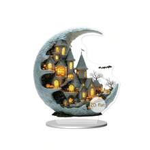 Halloween Table Decorations Gothic Crescent Moon House Acrylic Sign 2D Flat Ornaments Centerpieces - White - View 3