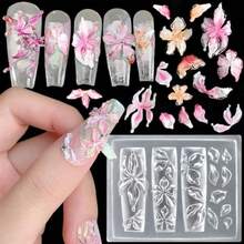Lily Flower Charms Silicone Nail Mold Gel Nail Art Mold Floral Charms For Nails Design Reusable Flower Molds Silicone Nail Tools For DIY Ice Flowers Manicure Carved Floral Mold - 白色透明 - 查看 1