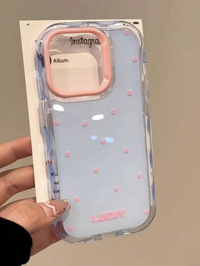 1pc Ins Style Polka Dot IPhone 16 Pro Max Case, Blue Background Phone Shell For Apple IPhone 15/16 Pro, Viral Silicone Protective Cover For IPhone 14/13, Suitable For Women Waterproof Shockproof Anti-Fall Scratch Resistant