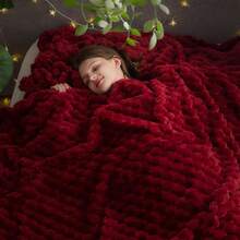 Super Soft King Blanket Pink Premium Silky Flannel Fleece 3D Ribbed Jacquard Lightweight Bed Blanket All Season Use (Pink Ribbed, King(90"X110")) - 紅色 - 查看 10