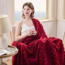 Super Soft King Blanket Pink Premium Silky Flannel Fleece 3D Ribbed Jacquard Lightweight Bed Blanket All Season Use (Pink Ribbed, King(90"X110")) - 紅肋 - 查看 2