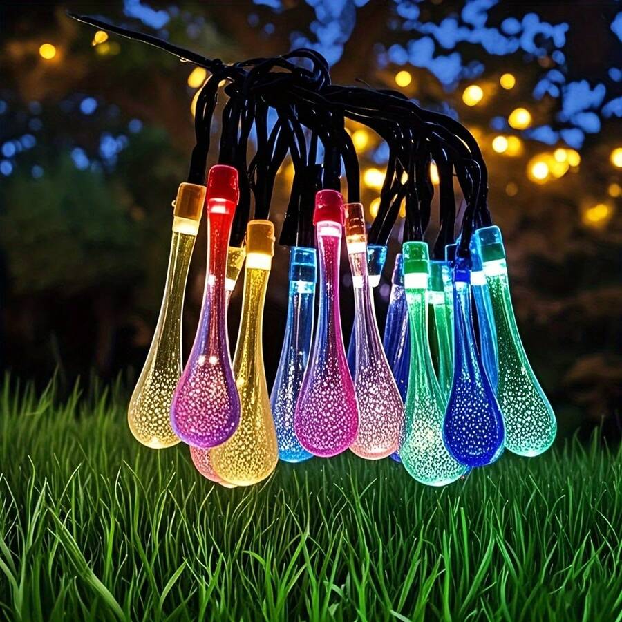 1pc Solar String Light, Water Drop String Light, 5M/ 20pcs LED Solar String Light Outdoor Waterproof, For Garden Terrace Patio Party Holiday Christmas Tree, Home, Lawn, Wedding, Balcony, Gazebo Decoration (Multi Color/Warm White)