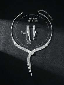 Conjunto de joyas brillantes para mujeres, incluye collar con rhinestones + aretes de 3 piezas, elegante y de moda, minimalista y versátil, el mejor accesorio para fiestas, bodas y festivales