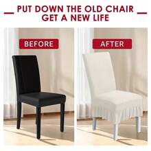 4/8 Pzs Fundas para Sillas Cubierta Universal con Falda Elástice Extraíble y Lavable,Todas las Estaciones - Caqui - Ver 5