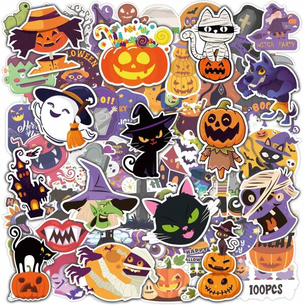 50/100 Stück Halloween Aufkleber | Halloween Party Mitbringsel - Halloween Spiele Spielsachen Geschenke Party Zubehör - Basteleien Accessoires Leckereien Großpackung für Jugendliche Erwachsene Party Gastgeschenke